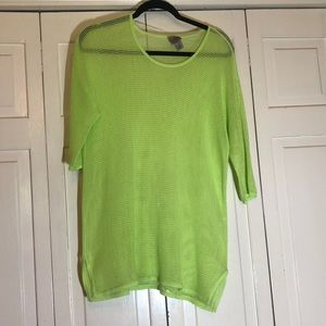 Chico’s Easywear fluorescent green mesh coverup top SZ1 R1